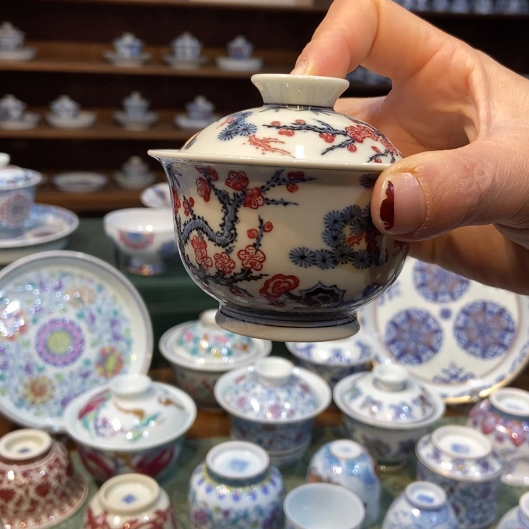 杯w正绎堂青红松竹梅盖碗