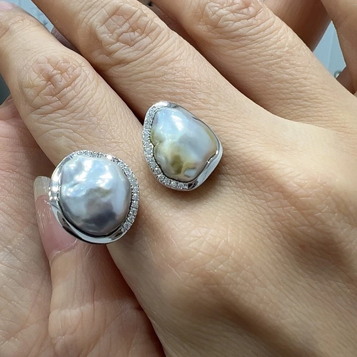 银S925镶嵌海水珍珠戒指小*皮