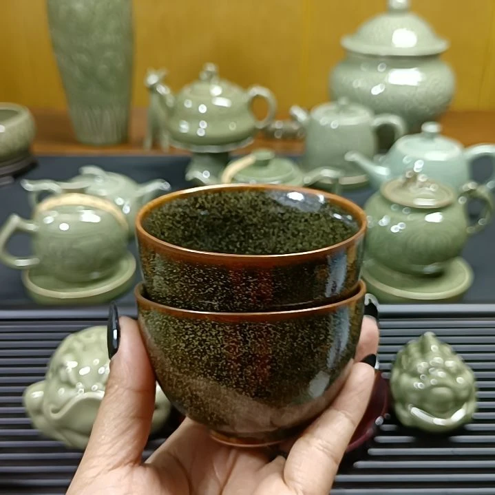 耀州窑茶叶末釉主人杯微微瑕2只