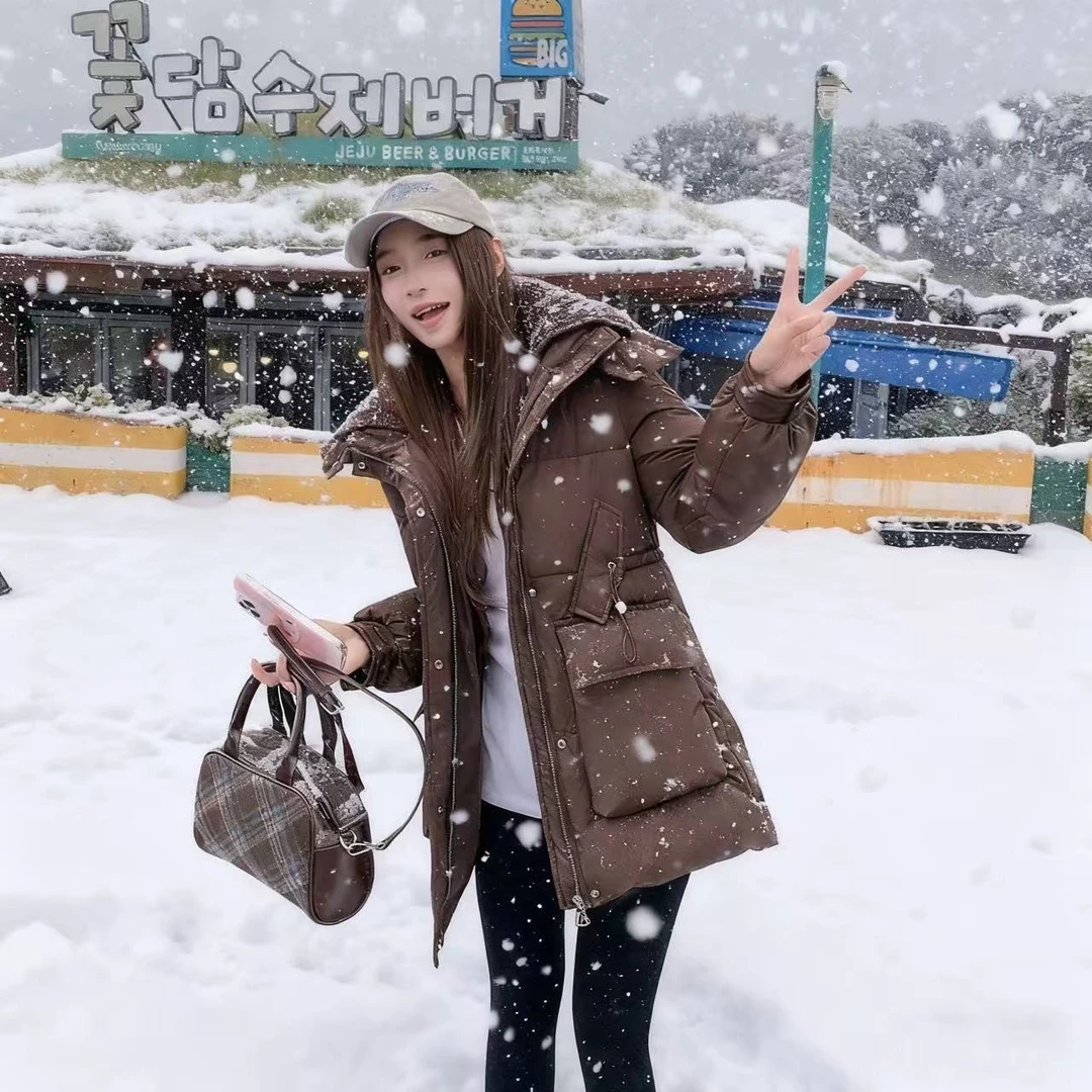 中长款洋气针织翻领宽松棉衣棉服冬季百搭新款大码显瘦棉袄外套女