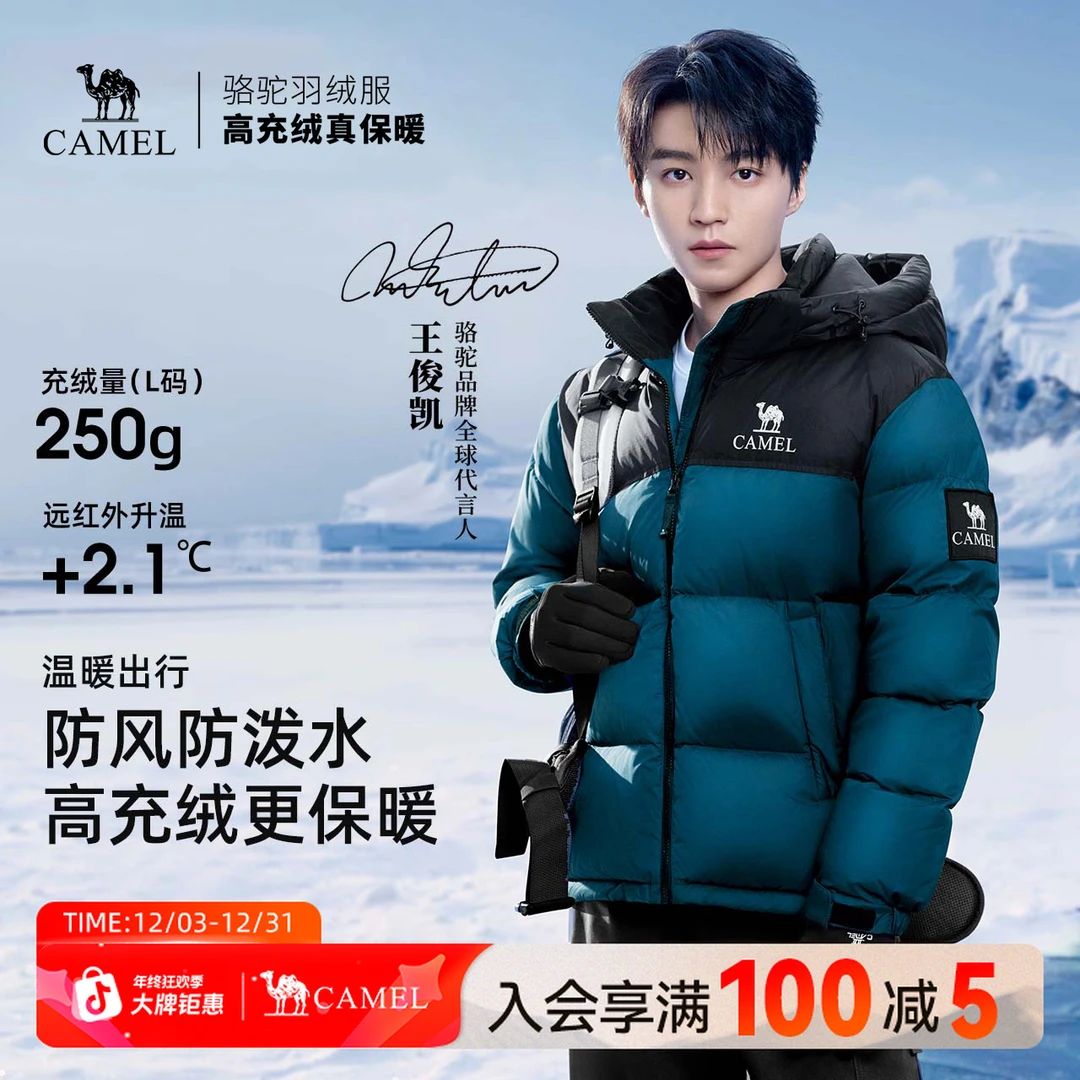 【王俊凯同款】骆驼1996羽绒服户外90%绒子可脱卸帽男女保暖面包服