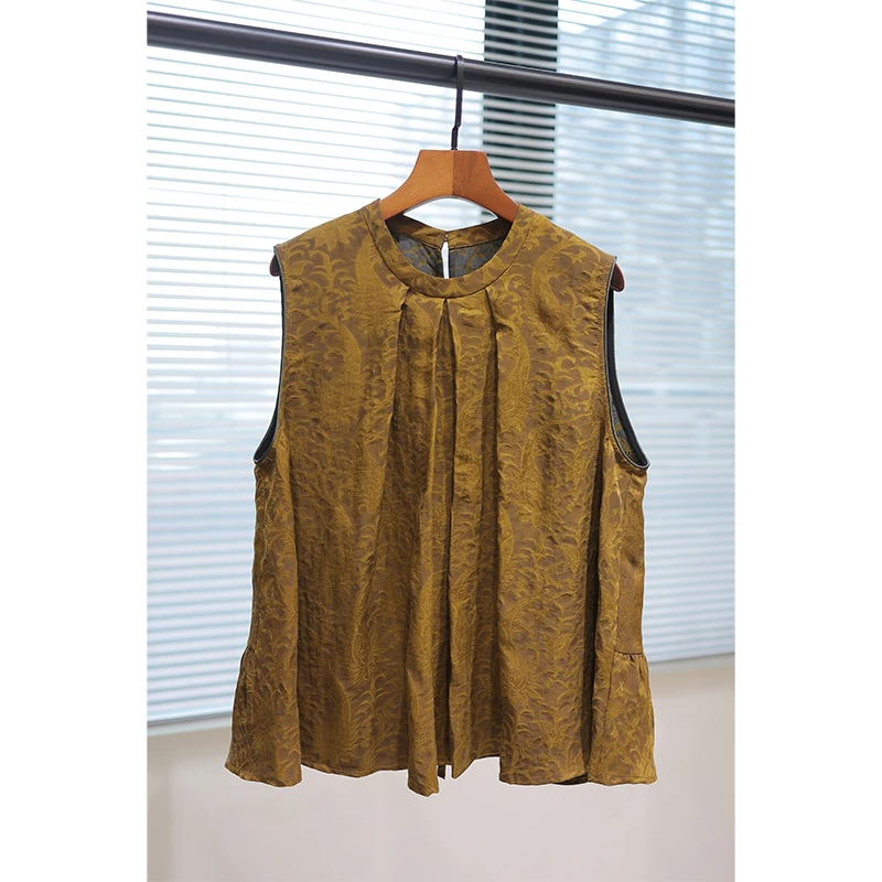 【子裴】良辰媄锦桑蚕丝香云纱新中式国风无袖上衣衣长约62CM