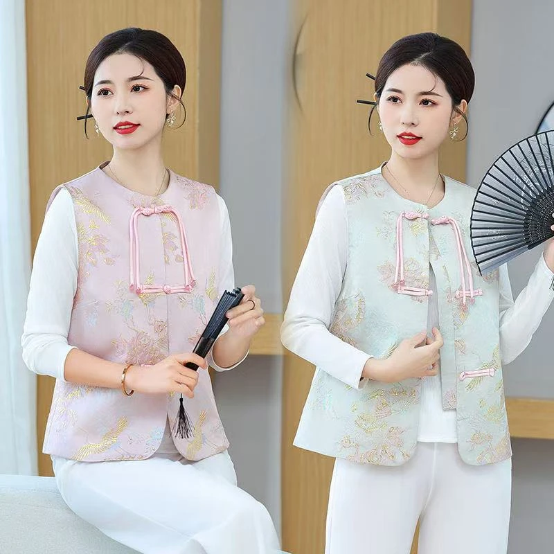 春夏款新中式国风马甲新款女士重工刺绣圆领马夹民族风无袖