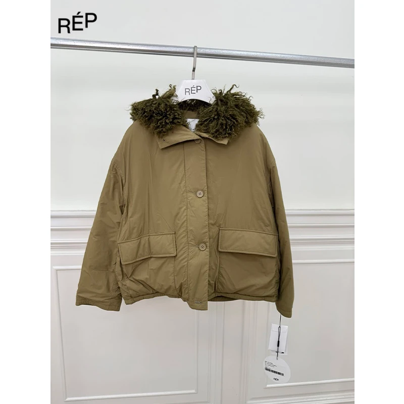 REP-YVES SALOMON设计师棕色羔羊毛连帽外套 25FW（NO退支持换码）