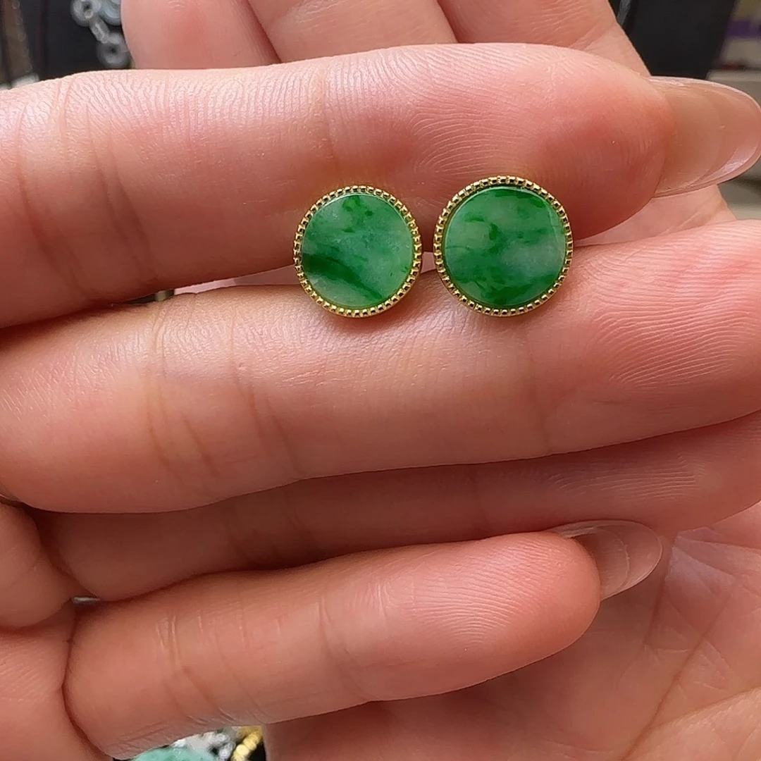 翡翠银S925镶嵌耳饰耳钉款