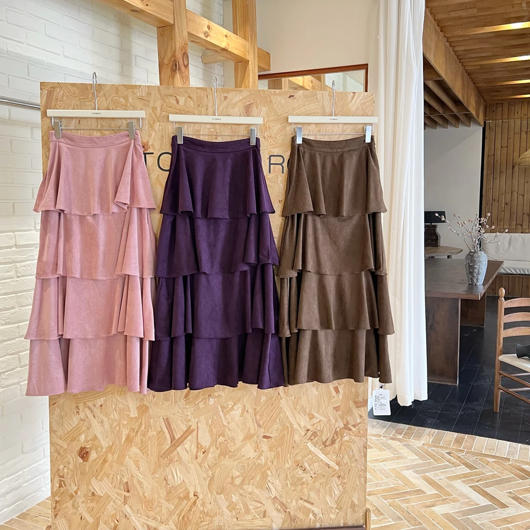 【赵小小yimao】8097 简约松紧腰蛋糕裙韩风休闲A字中长款半身裙女