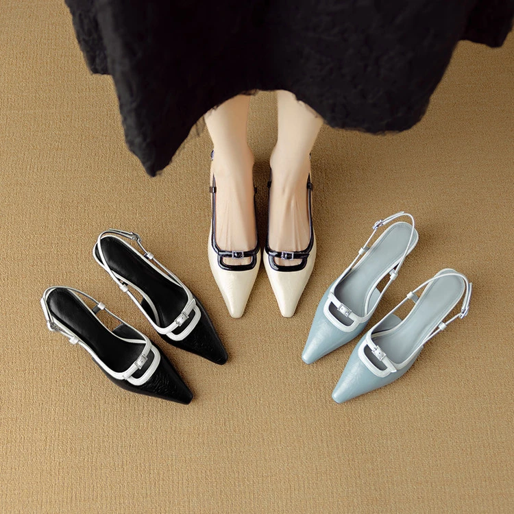 5cm 羊皮时尚女鞋包头凉鞋女款夏季2025新款爆款粗跟气质配裙子