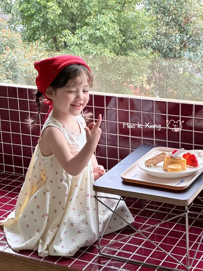 【XTL】2025新夏韩版大口袋A字摆樱桃连衣裙25511