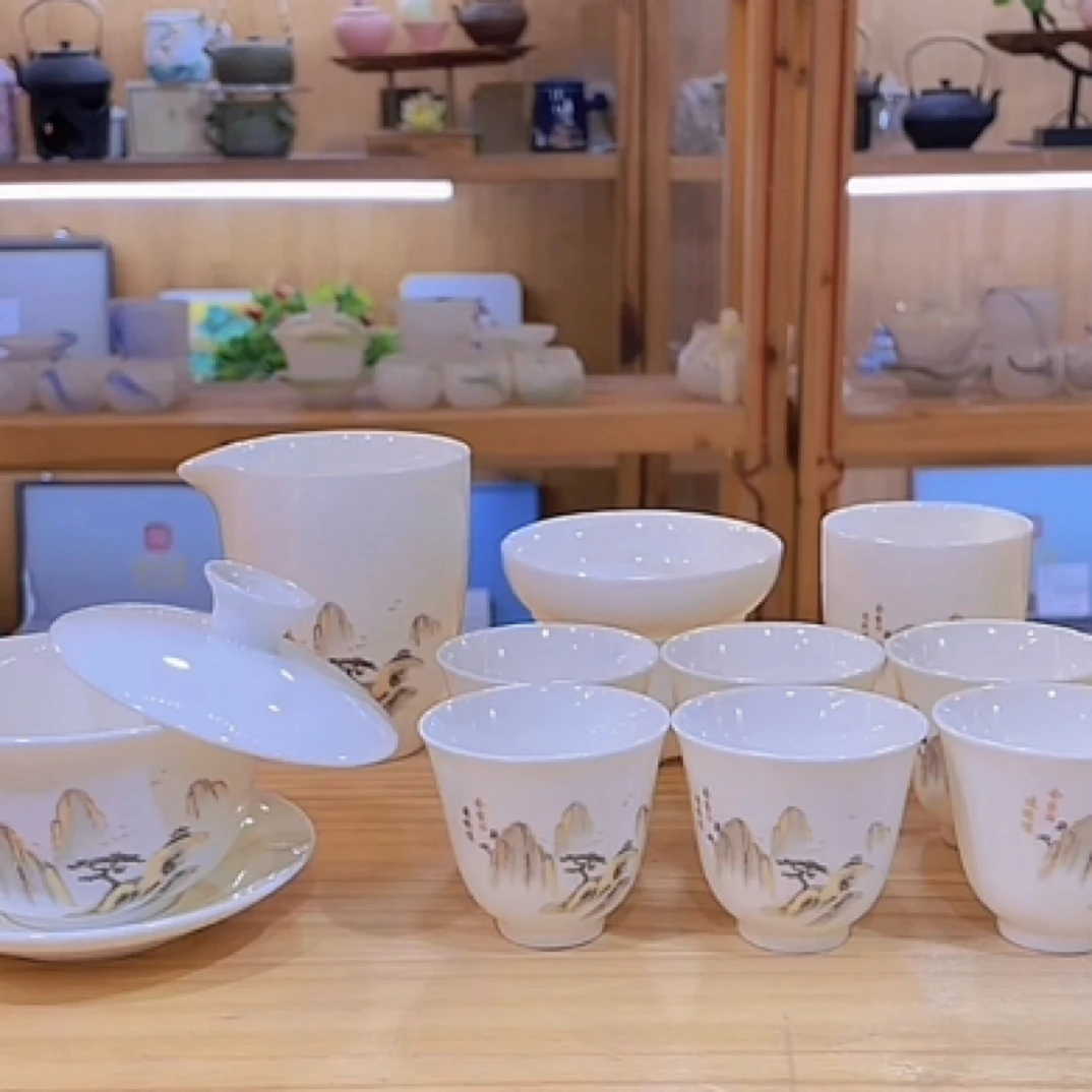 晟翔羊脂玉瓷会当盖碗11头套装