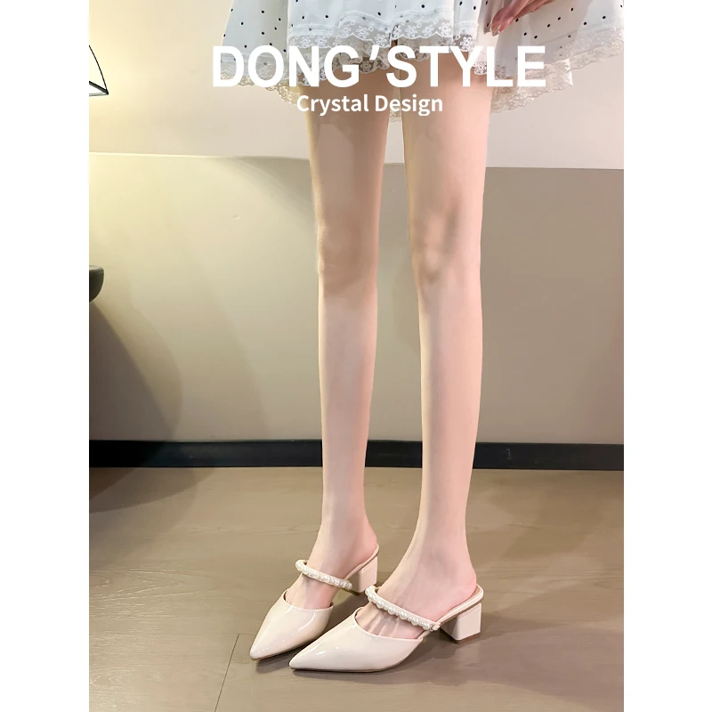 凉拖鞋女外穿2025年新款爆款小众气质高跟鞋尖头半托粗跟时尚拖鞋