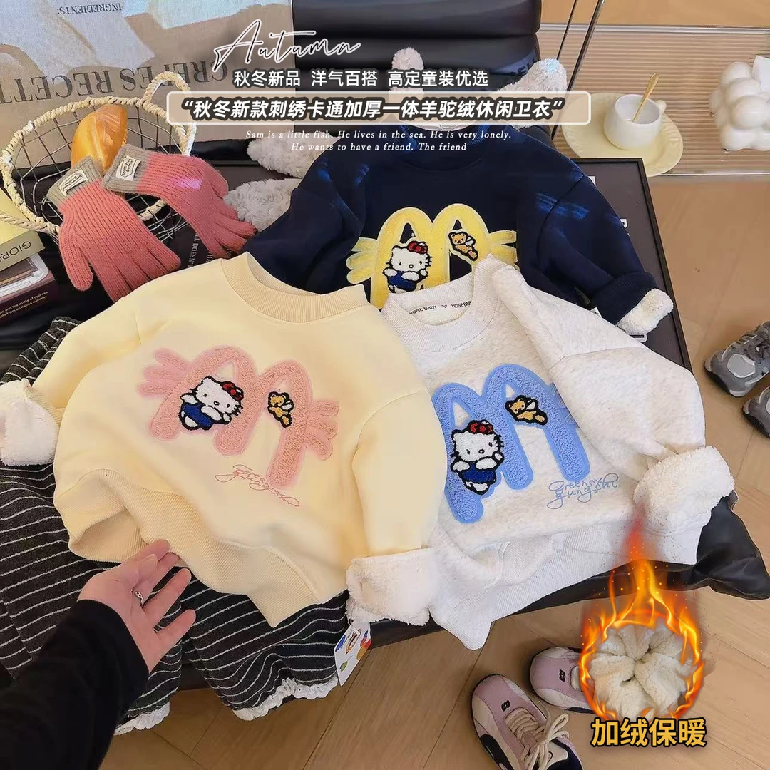 加绒加厚新款韩版女童卫衣儿童宽松时尚百搭kt猫卫衣