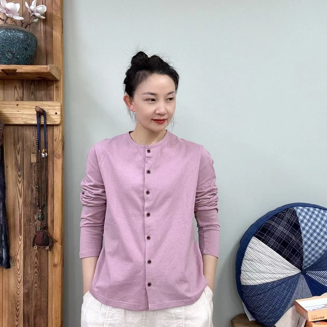素陌  2025早春新款圆领开衫卫衣复古文艺风宽松休闲舒适百搭小衫