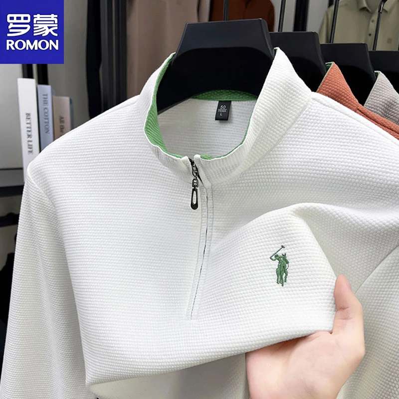 罗蒙秋季男士立领拉链长袖卫衣时尚高档精美马标刺绣百搭高级男装
