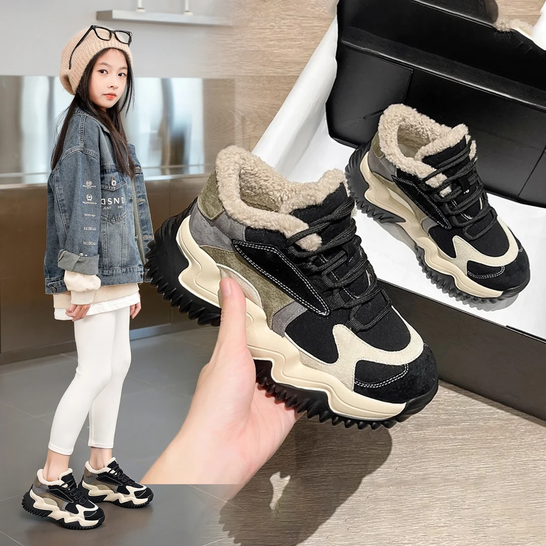 女童棉鞋2025新款冬季加绒大棉儿童休闲学生防滑运动鞋老爹保暖鞋