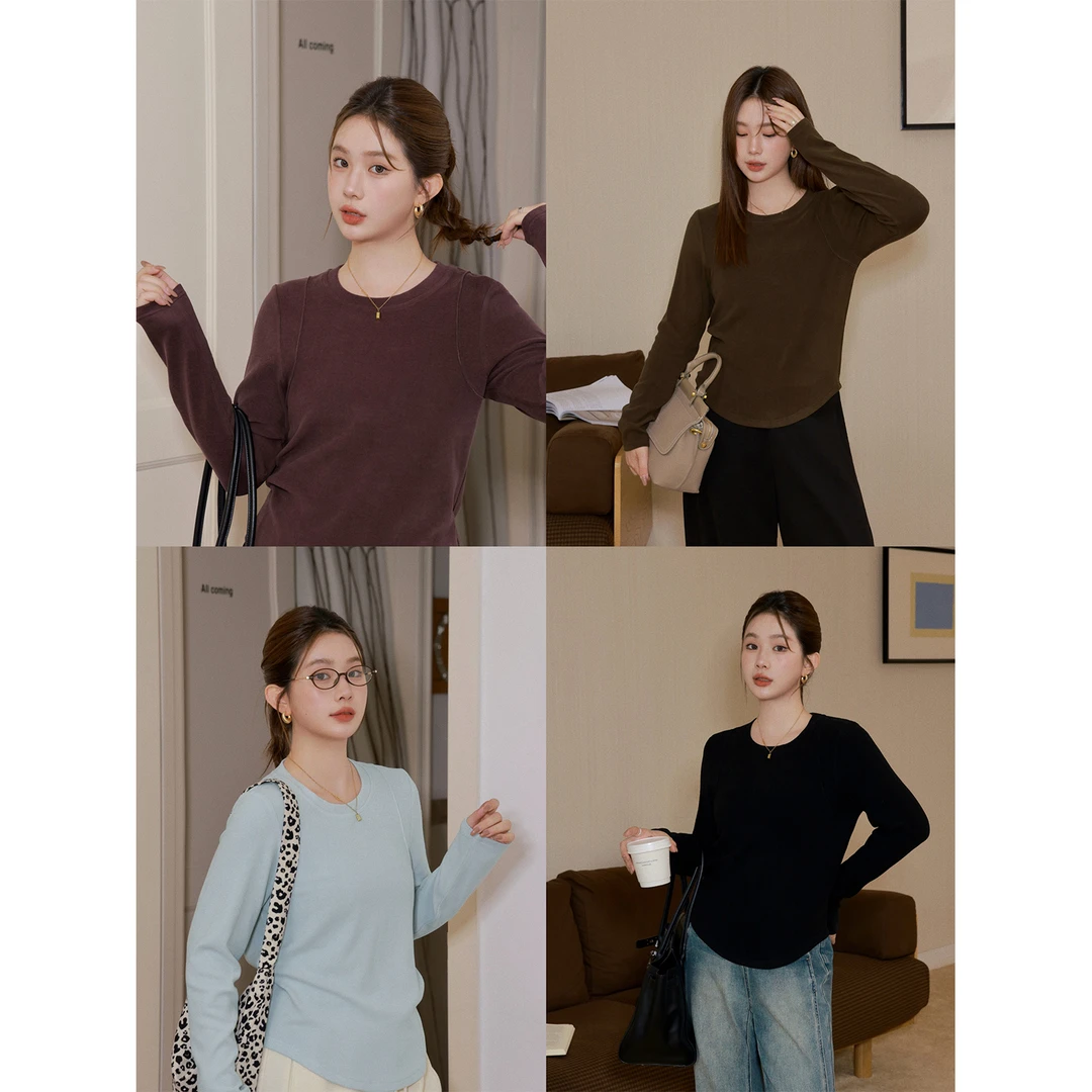 大婉酱微胖定制【小蛮腰】内搭打底衫秋冬磨毛修身长袖T恤上衣5484D