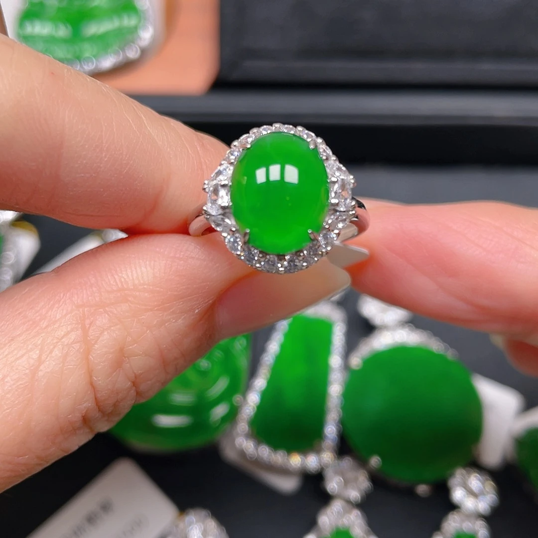 银S925镶嵌戒指翡翠戒指6389