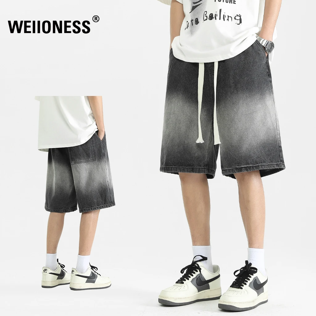 WEIIONESS牛仔短裤男夏季薄款透气直筒中裤轻奢痞帅男装五分裤子