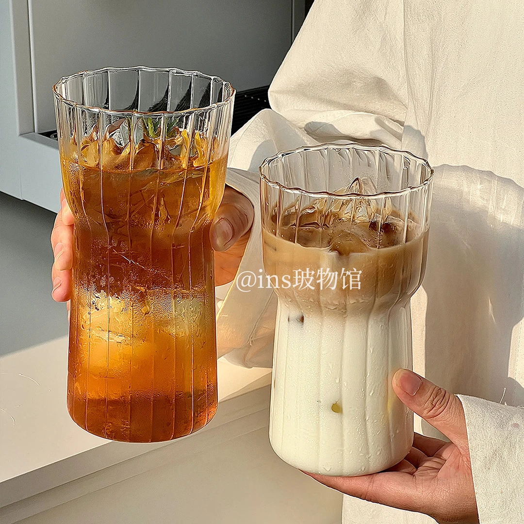 小众ins风复古玻璃杯子冰美式咖啡杯耐高温水杯牛奶杯果汁饮料杯