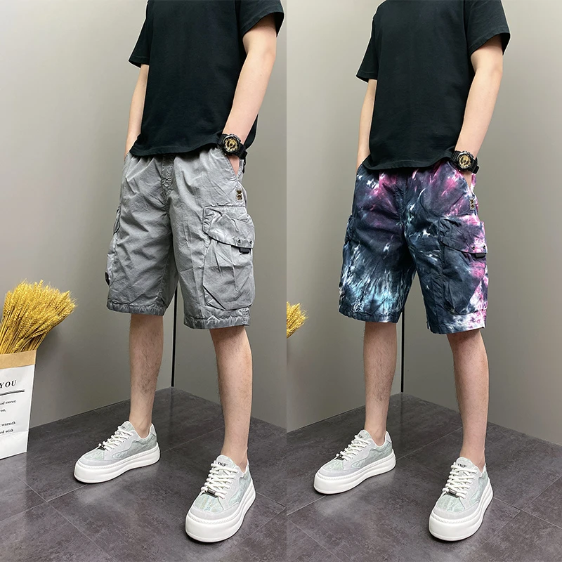 2025年夏季薄款潮牌韩版痞帅宽松哈伦裤青年男士休闲五分沙滩短裤