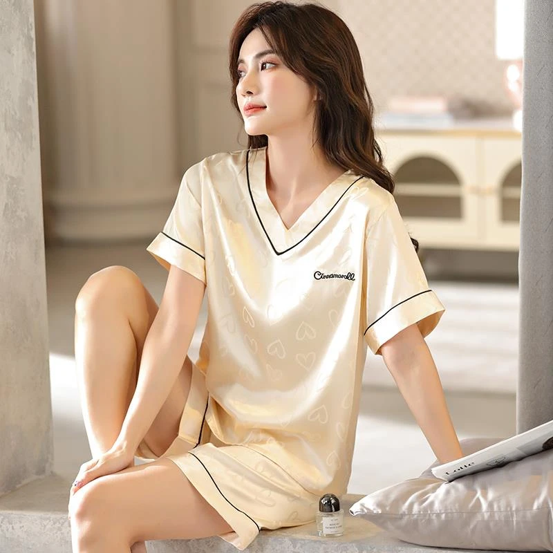 睡衣女2024新款冰丝夏季薄款短袖套装女士夏天性感高级家居服春秋