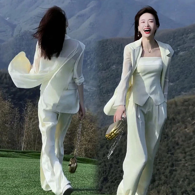 117胡桃夹子夏款西装外套微透轻奢时尚休闲显瘦西服雪纺拼接防晒