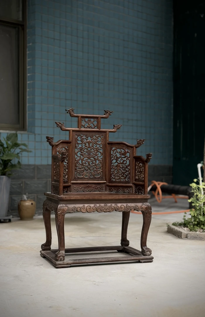 龙头椅镂空雕双龙主人椅，不包邮