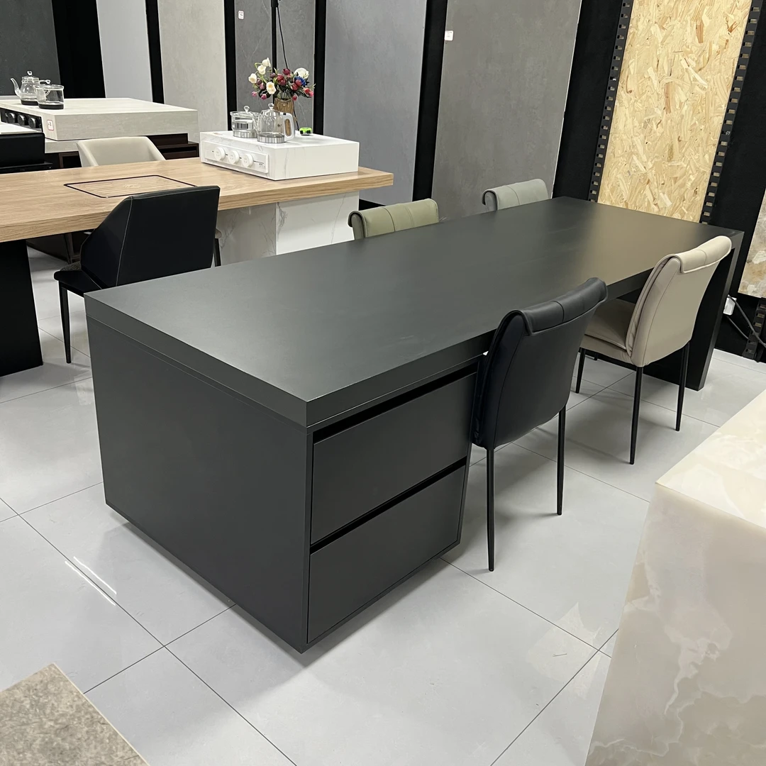 齐平款黑武士岩板岛台现代意式风大尺寸别墅家用岩板岛台