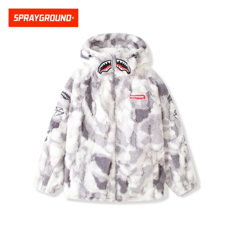 SPRAYGROUND鲨鱼嘴毛绒扎染棉服外套秋冬穿搭宽松连帽XB WD931121