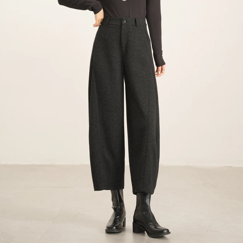 凌丹娜冬款醋酸羊毛灯笼裤新款高腰休闲阔腿裤九分毛呢裤女53623