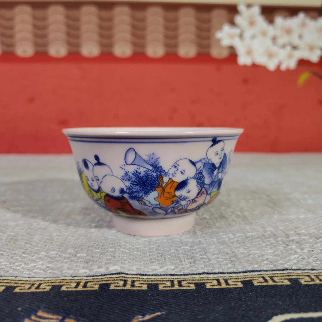 景德镇陶瓷红稀土斗彩聚宝盆童趣茶碗主人杯家用品茗杯茶碗茶具