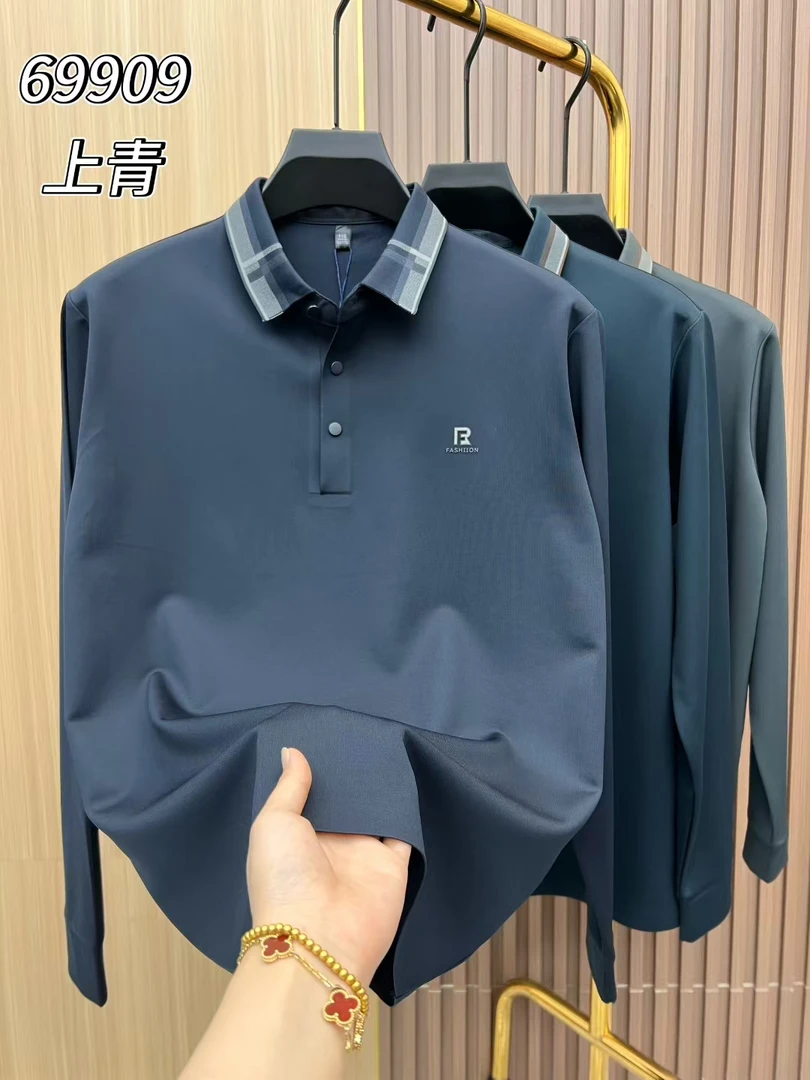 Polo衫翻领休闲长袖印花秋季春季商务常规时尚直筒polo