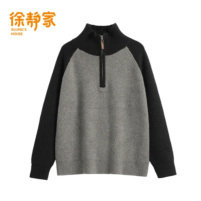 徐静家 5140064秋冬款韩版时尚百搭拼接撞色半立领高领套头衫