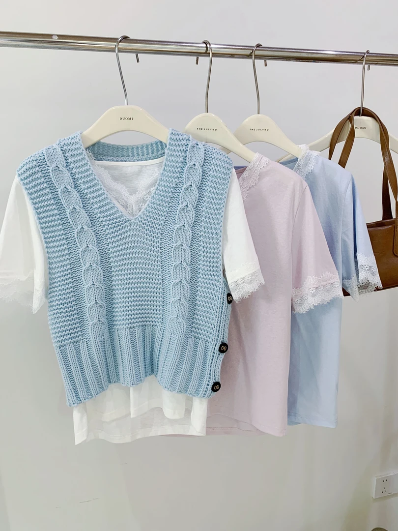 【DUOMI】春季新款百搭时尚韩版小众设计感麻花辫背心毛衣Q60386