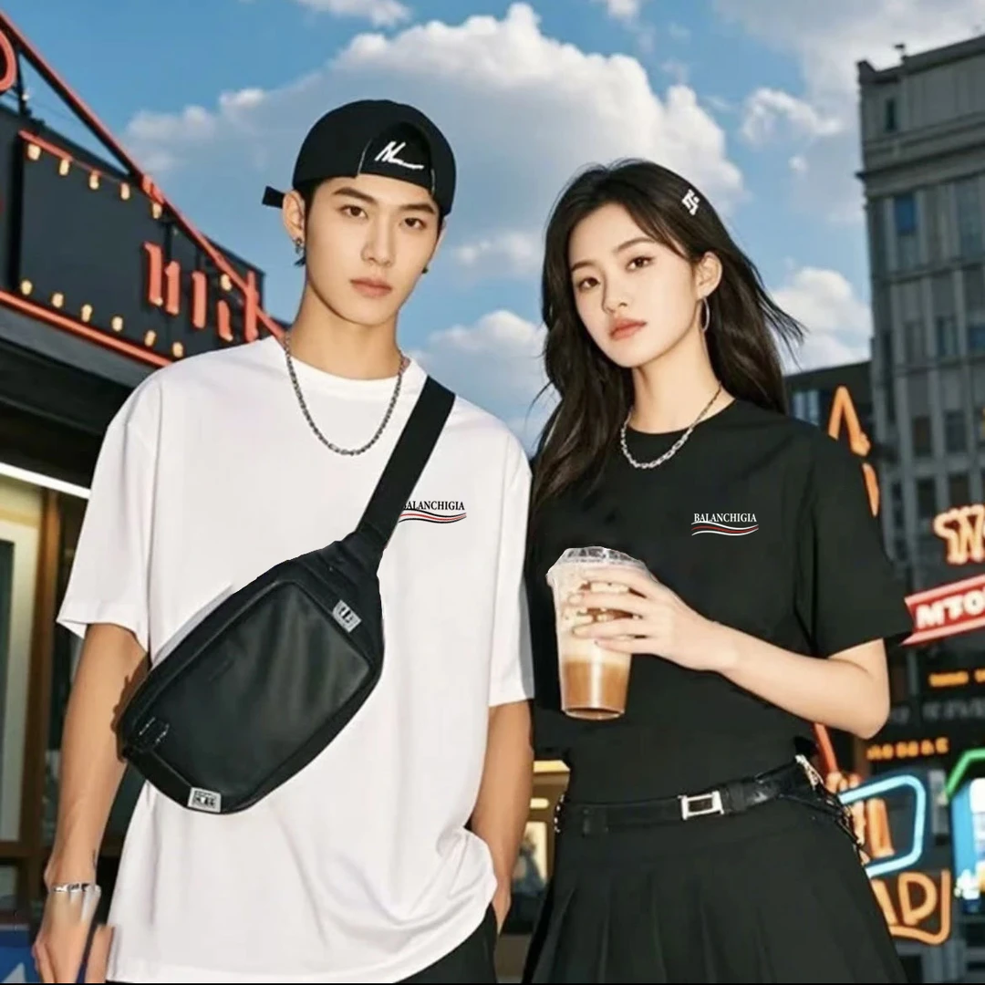 美式潮流男女潮牌印花圆领T恤休闲2025夏季短袖纯棉百搭情侣简约