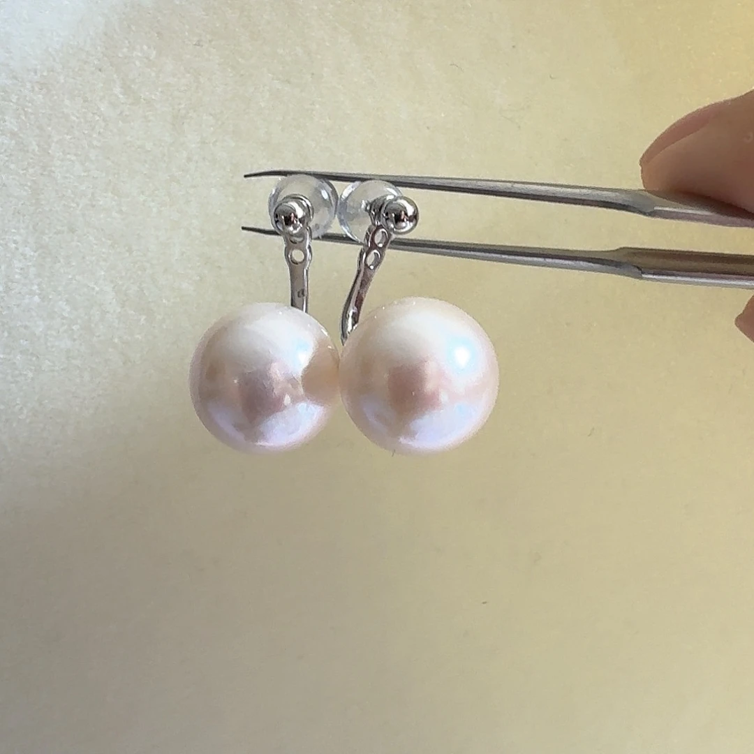 银S925镶嵌淡水珍珠耳饰11-12mm