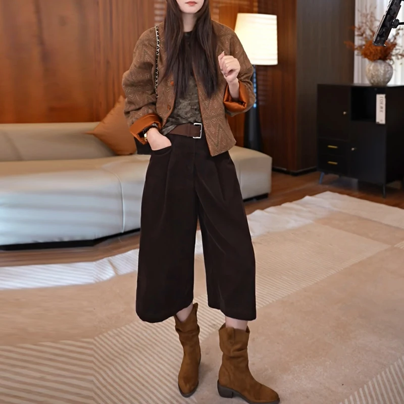 2025早秋韩版小众复古长袖小香风外套休闲直筒七分裤时尚套装女士