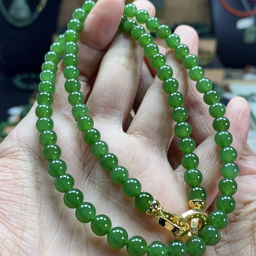 颈饰未镶嵌和田玉（碧玉）6mm阳绿