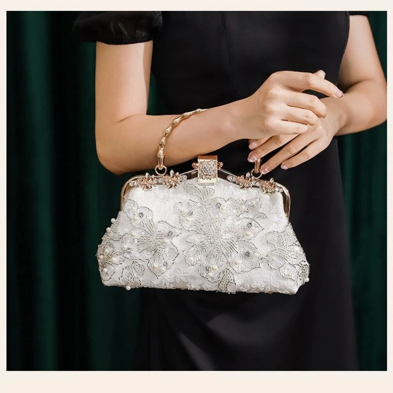 【初心】珍珠手提包古风旗袍宴会手拿包链条包轻奢名媛珠片刺绣手包