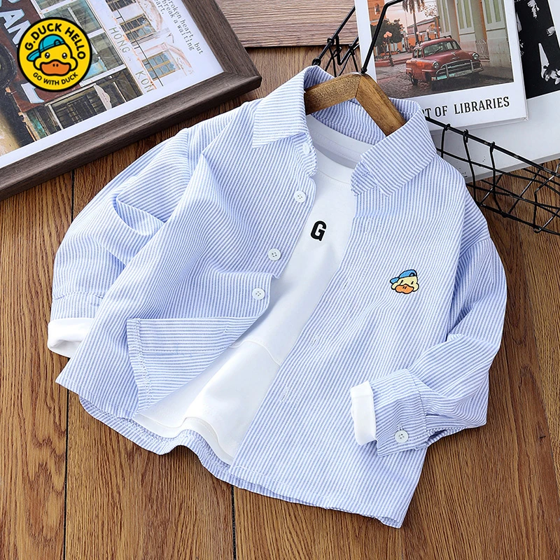 小黄鸭男童衬衫长袖纯棉25新款宝宝春装上衣洋气儿童休闲衬衣春秋