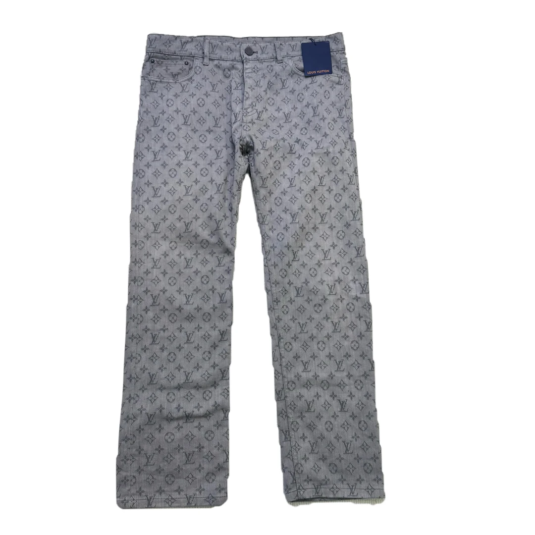 99新 LouisVuitton/路易威登 lv灰色老花满印logo牛仔长裤34码