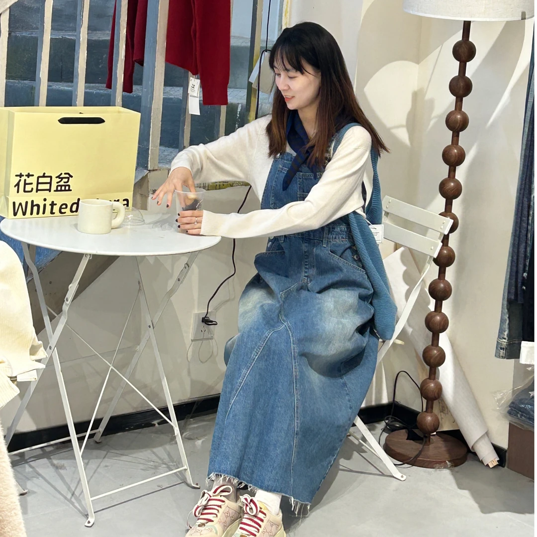 2025花白盆正牛仔色泡菜休闲牛仔裙