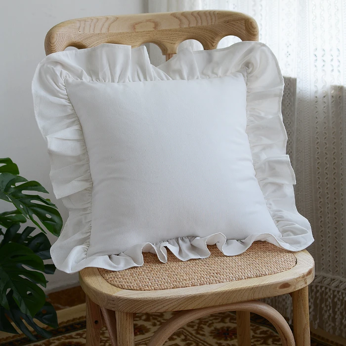 法式蕾丝荷叶边花边抱枕套简约纯色沙发靠垫飘窗靠枕卧室靠背垫