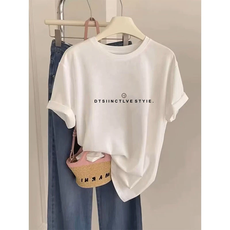 韩系正肩圆领简约短袖t恤女潮小众设计感常规基础款休闲百搭优质