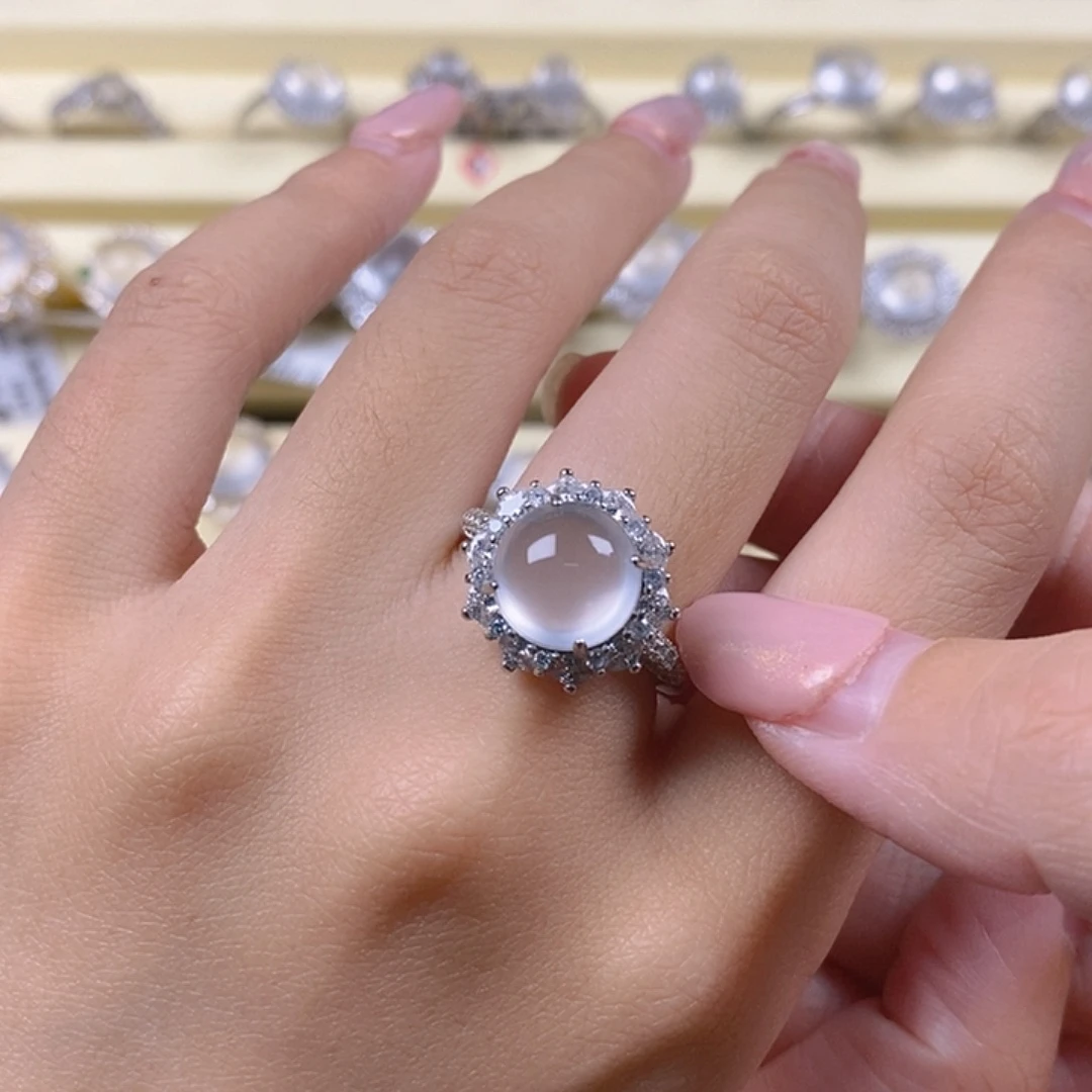 石英质玉银S925镶嵌耳钉