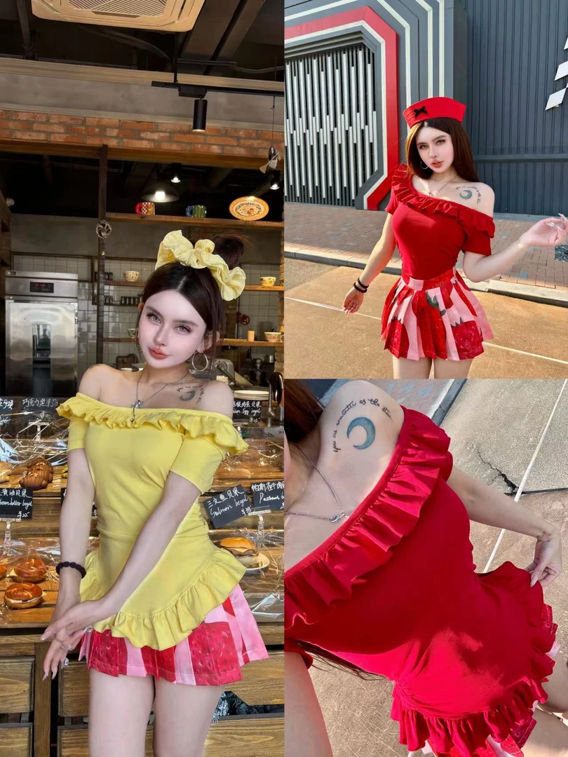 【性感小恶魔复古萝莉】 原创设计修身荷叶边上衣