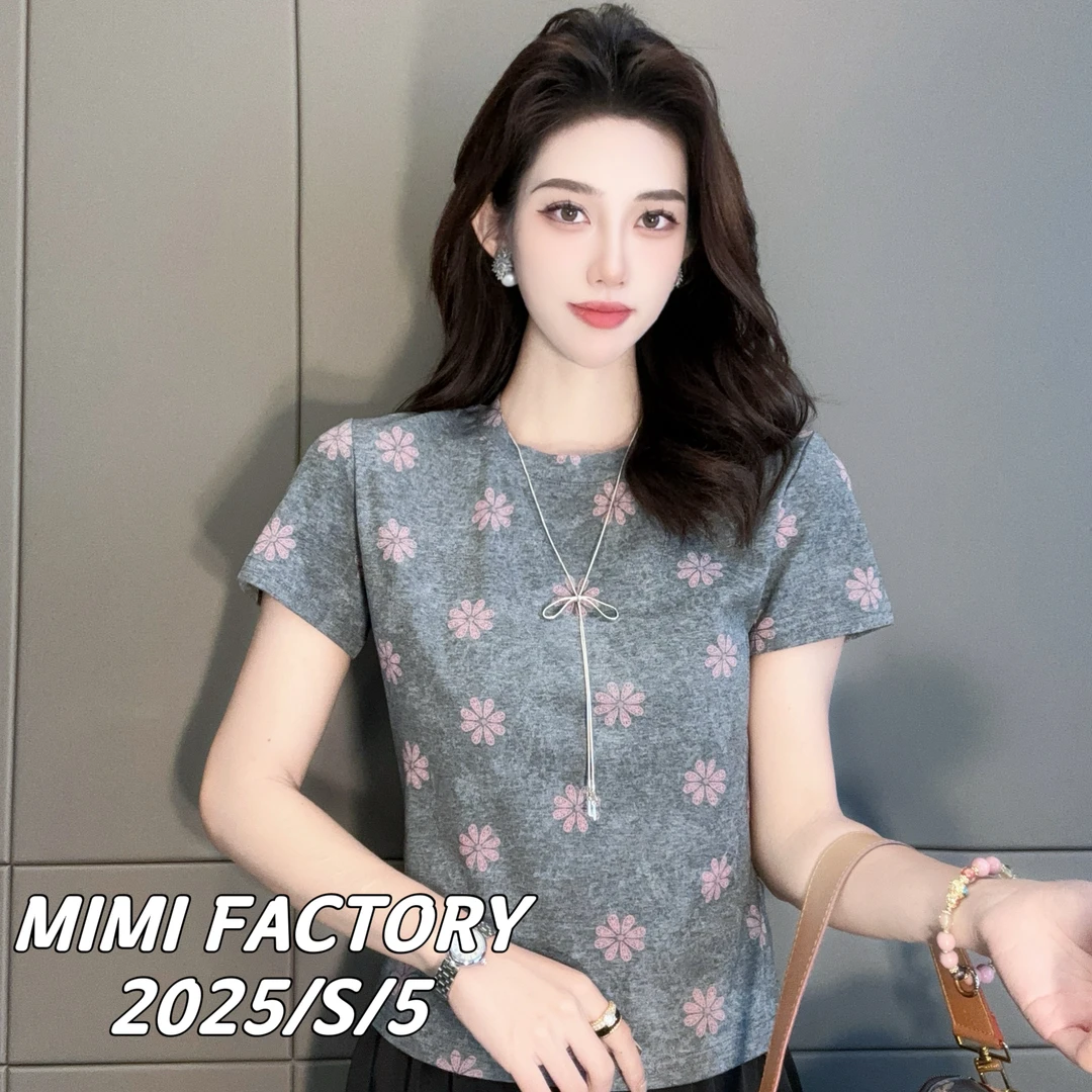 2025夏季新款 满印小邹菊短袖T恤女修身显瘦时尚百搭5067#