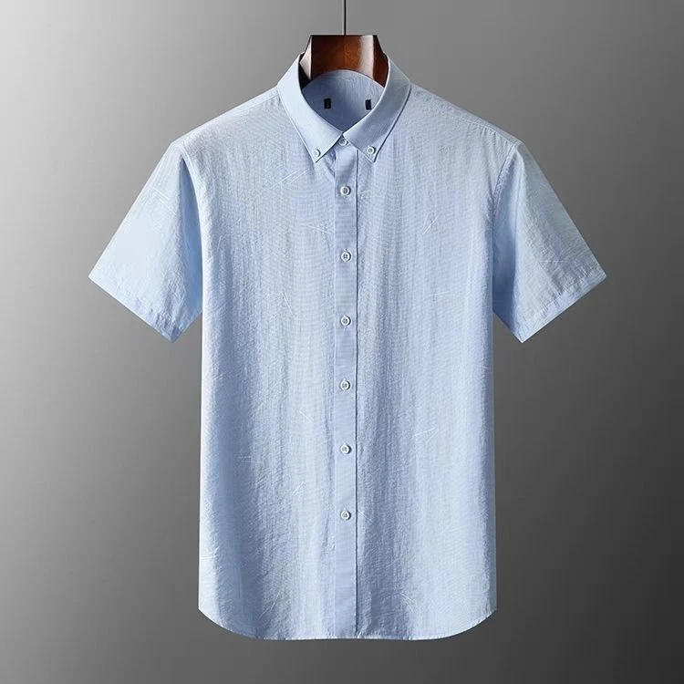 超薄透气!速干!品牌剪标男夏季薄款短袖衬衫浅蓝休闲半袖凉快衬衣
