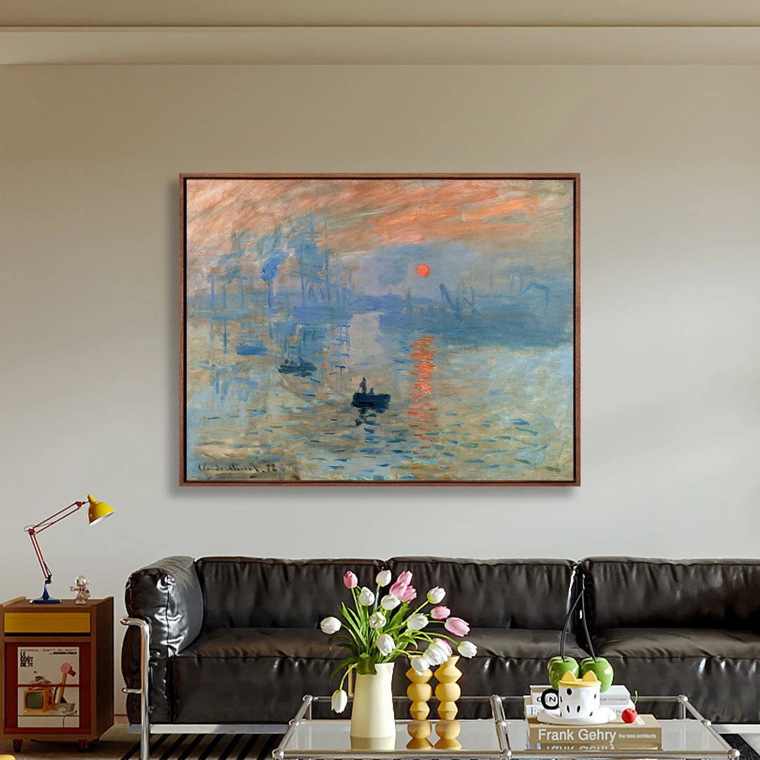 莫奈《日出印象》版画 现代客厅餐厅玄关装饰画 书房办公室挂画