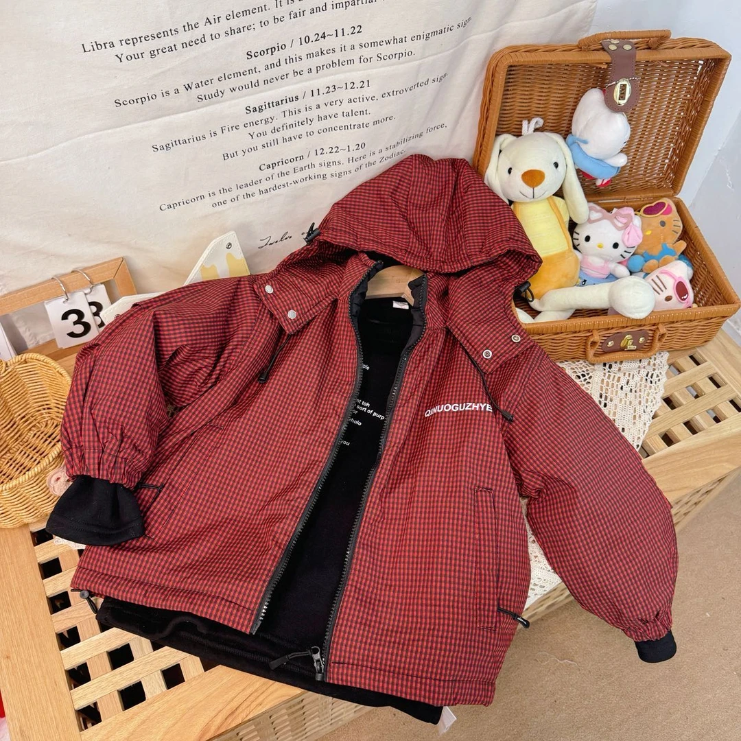 【新疆包邮】儿童加绒格子T恤两件套G814