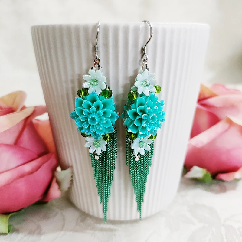 铜合金耳饰 民族风纯手工气质长款流苏耳环3436